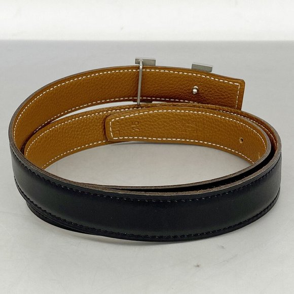 Hermes Belt Constance □F Engraved Ardennes Box Calf Natural Black Men Women - Picture 7 of 7